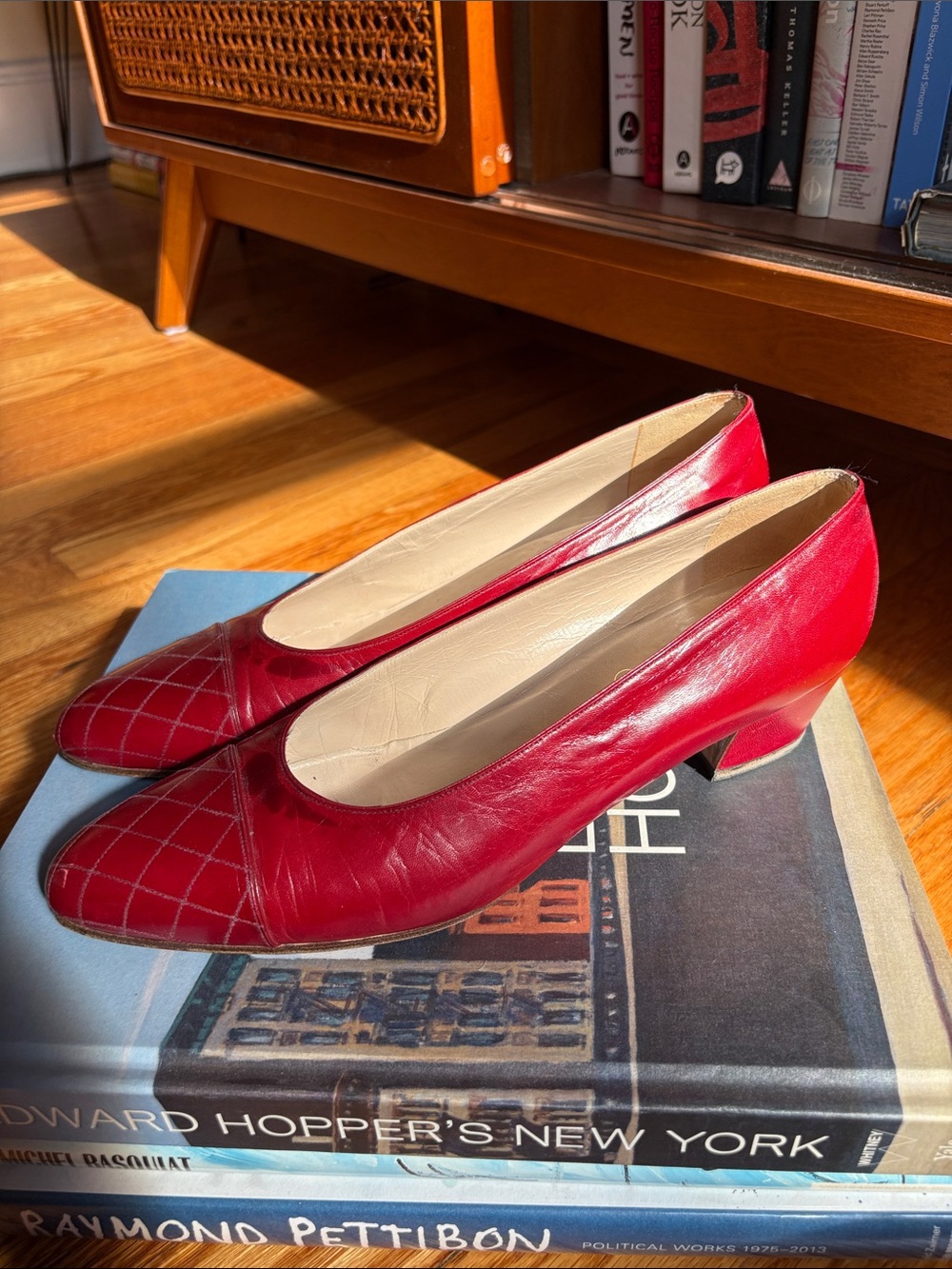 Chanel Red Quilted Ballet Block Heel Pump 8